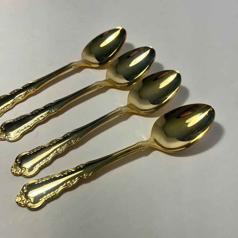 1847 Rogers Bros Gold Toned Electroplated Spoons Set of 4 Floral Scroll Korea